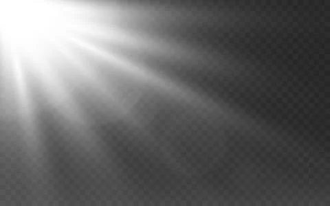 White lights on transparent backdrop. Sunlight effect with glowing rays Stock Illustration