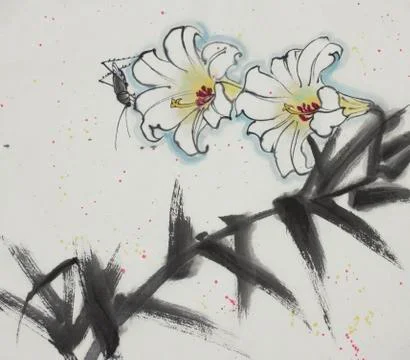 White lily and small bug Stock Illustration
