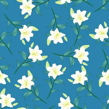 White Lily on Blue Background Stock Illustration