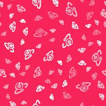 White line 360 degree view icon isolated seamless pattern on red background Illustrazione stock