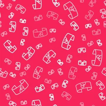 White line 360 degree view icon isolated seamless pattern on red background Illustrazione stock