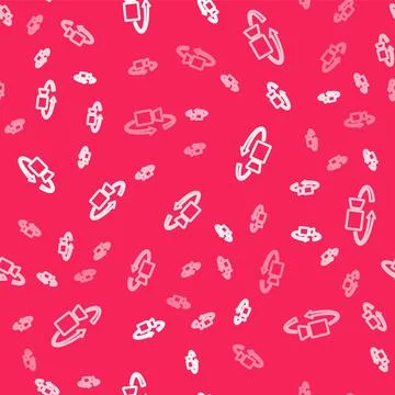 White line 360 degree view icon isolated seamless pattern on red background 스톡 일러스트