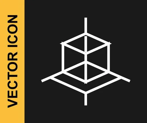 White line 3d modeling icon isolated on black background. Augmented reality or Stock Illustration