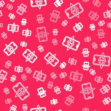 White line 3d modeling icon isolated seamless pattern on red background 스톡 일러스트