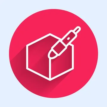 White line 3d pen tool icon isolated with long shadow. Red circle button. Vector Stock Illustration