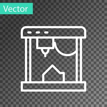 White line 3D printer icon isolated on transparent background. Vector 스톡 일러스트