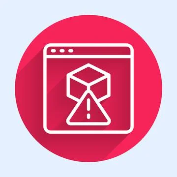 White line 3D printer icon isolated with long shadow. 3d printing. Red circle Stock Illustration