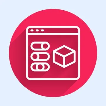 White line 3D printer icon isolated with long shadow. 3d printing. Red circle Stock Illustration