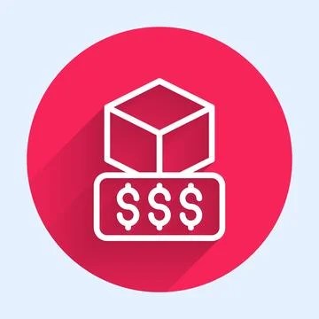 White line 3D printer services icon isolated with long shadow. 3d printing. Red Stock Illustration