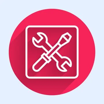 White line 3D printer setting icon isolated with long shadow. 3d printing. Red Stock Illustration