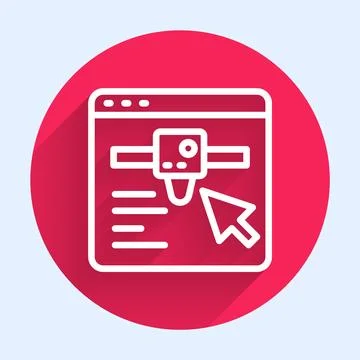 White line 3D printer setting icon isolated with long shadow. 3d printing. Red Stock Illustration