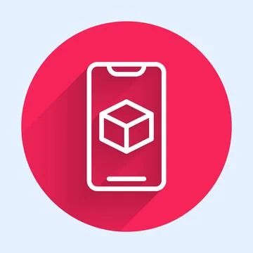 White line 3D printer software icon isolated with long shadow. 3d printing. Red Stock Illustration