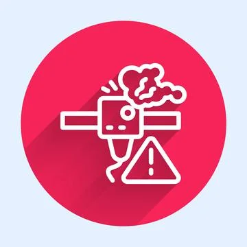 White line 3D printer warning icon isolated with long shadow. 3d printing. Red Stock Illustration