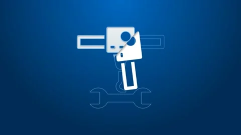 White line 3D printer wrench spanner icon isolated on blue background. 3d Video stock 155544986