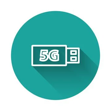 White line 5G modem for fast mobile Internet icon isolated with long shadow Illustrazione stock