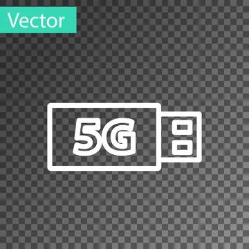White line 5G modem for fast mobile Internet icon isolated on transparent Illustrazione stock