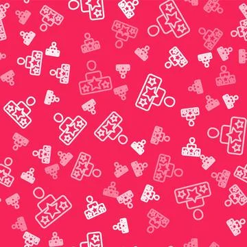 White line Actor star icon isolated seamless pattern on red background. Vector 스톡 일러스트