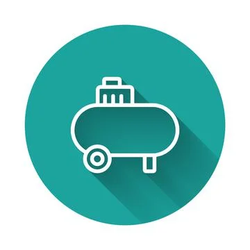 White line Air compressor icon isolated with long shadow background. Green Illustrazione stock