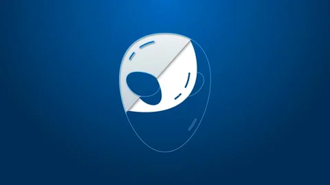 White line Alien icon isolated on blue background. Extraterrestrial alien face Stock Footage 144297202