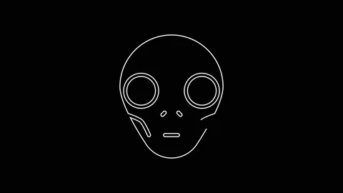 White line Alien icon isolated on black background. Extraterrestrial alien face Stock Footage 161977222