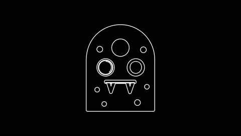 White line Alien icon isolated on black background. Extraterrestrial alien face Stock Footage 161981716