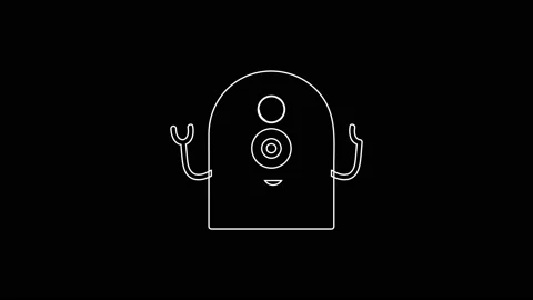 White line Alien icon isolated on black background. Extraterrestrial alien face Stock Footage 161981811