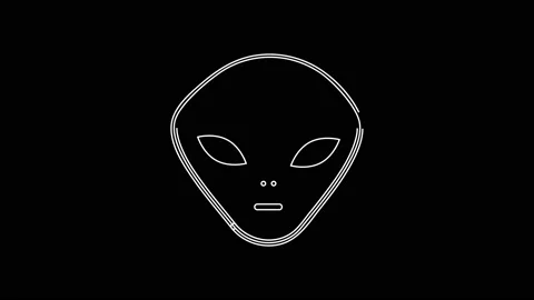 White line Alien icon isolated on black background. Extraterrestrial alien face Stock Footage 161981888