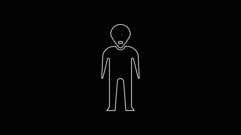 White line Alien icon isolated on black background. Extraterrestrial alien face Stock Footage 161994343