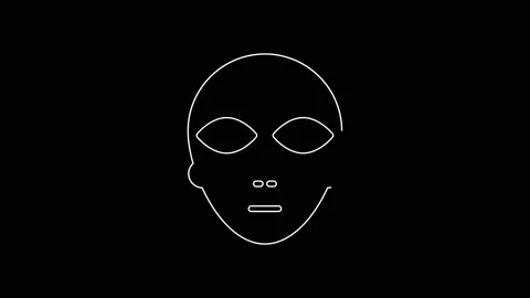 White line Alien icon isolated on black background. Extraterrestrial alien face Stock Footage 161994361