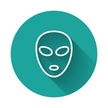 White line Alien icon isolated with long shadow background. Extraterrestria.. Stock Illustration
