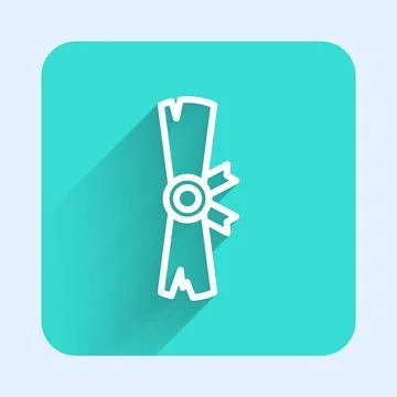 White line Ancient papyrus scroll icon isolated with long shadow background Stock Illustration