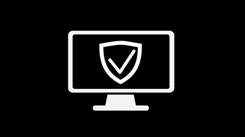 A white line animation of a security shield with a checkmark. Stock Footage 335851453