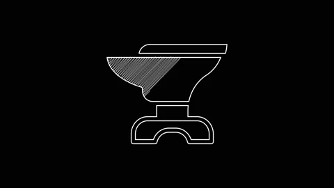 White line Anvil for blacksmithing and hammer icon isolated on black background Stock Footage 203654697