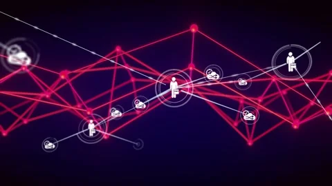 White line appearing and sweeping central pictogram linking nodes pink mesh Vídeo Stock 330033145