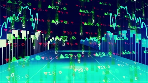 White line appearing on panel starting binary code raining and graph showing Video stock 313724871