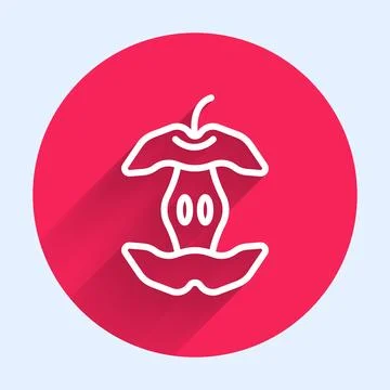 White line Apple core icon isolated with long shadow background. Bitten apple Stock Illustration