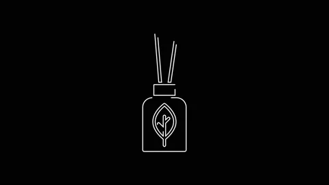 White line Aroma diffuser icon isolated on black background. Glass jar different Stock Footage 142966820