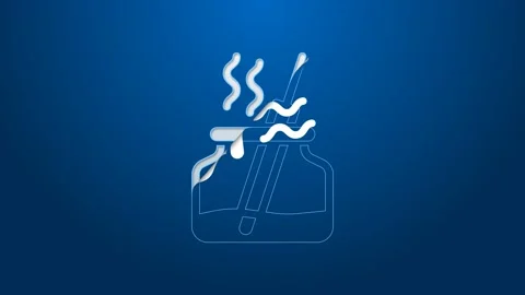 White line Aroma diffuser icon isolated on blue background. Glass jar different Stock Footage 167865419