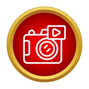 White line art camera capturing video icon Stock Illustration