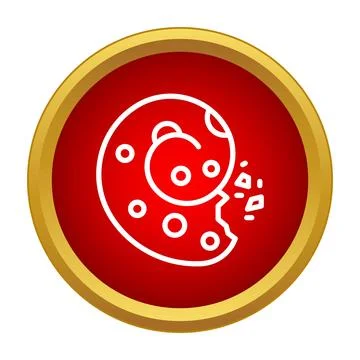 White line art cookie icon with bite and crumbs Stock Illustration