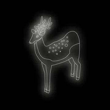 White line art of a deer standing on black background Stock Illustration