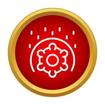 White line art icon of a shielded virus in a red button Stock Illustration