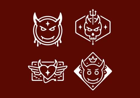 White line art illustration of devil head set Illustrazione stock
