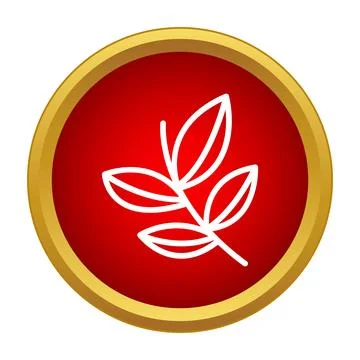 White line art leaf icon in red circle Stock Illustration