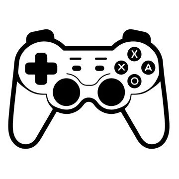 A white line art style game controller with black accents and visible letter  Stock Illustration