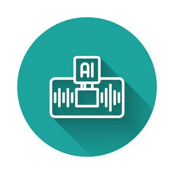 White line Artificial intelligence AI icon isolated with long shadow backgr.. Stock Illustration