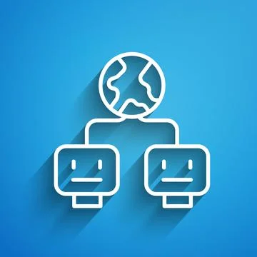 White line Artificial intelligence icon isolated on blue background. Machine Illustrazione stock