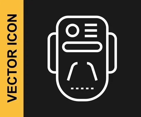 White line Artificial intelligence robot icon isolated on black background Illustrazione stock