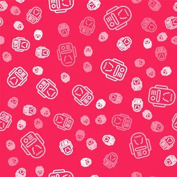 White line Artificial intelligence robot icon isolated seamless pattern on red Stock Illustration