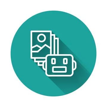White line Artificial intelligence robot icon isolated with long shadow bac.. Stock Illustration